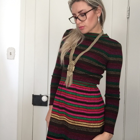 ❤️SOLD ❤️Vintage Maxie Dress Striped FittedMetalli - Picture 3 of 8